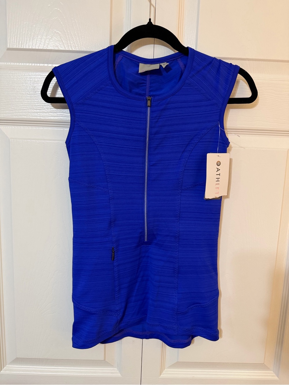 Athleta Cobalt Blue Sleeveless Zip-Front Athletic Tank Pockets
